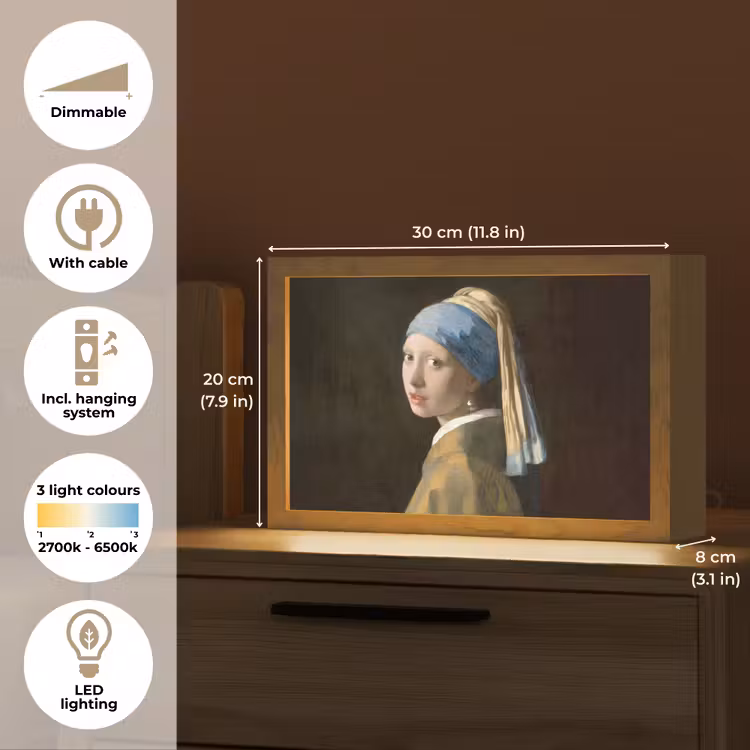 Meisje met de parel - Schilderij - Oude meesters - Vermeer Light Box met kabel (Tafellamp) klein -USP_EN