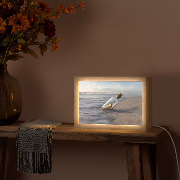 Glazenfles - Post - Zee - Zand Light Box met kabel (Tafellamp) klein -sfeer4