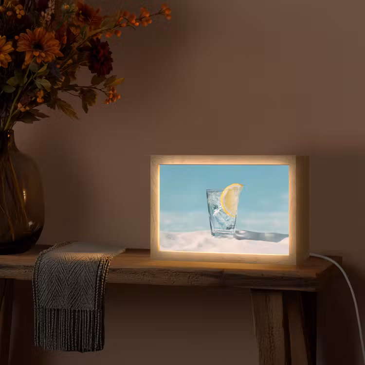 Glas - ijsblokjes - Citroen Light Box met kabel (Tafellamp) klein -sfeer4