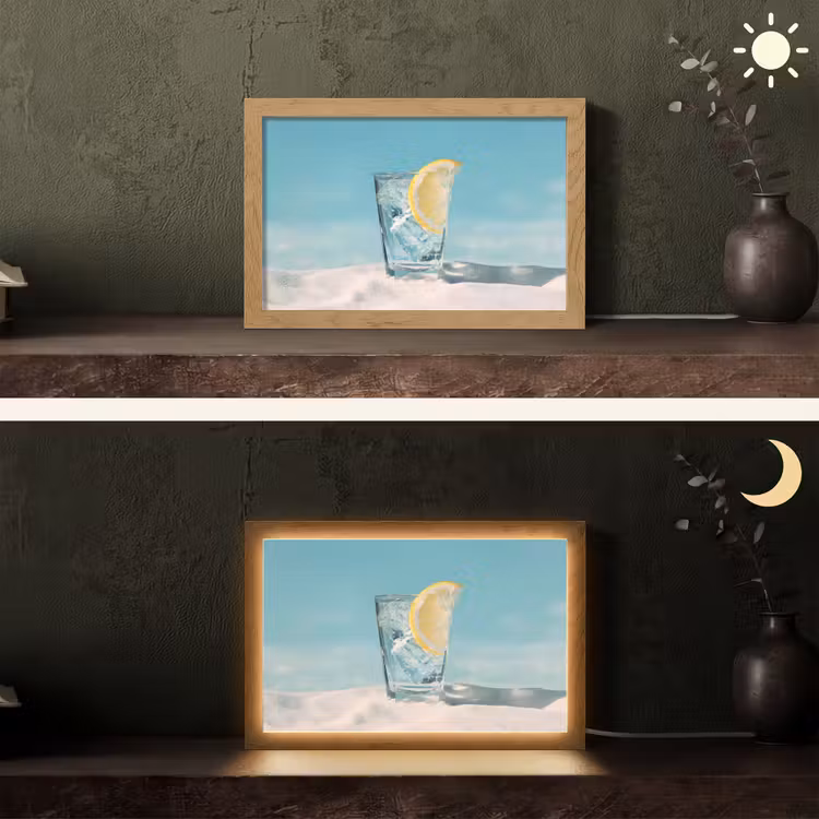 Glas - ijsblokjes - Citroen Light Box met kabel (Tafellamp) klein -sfeer3