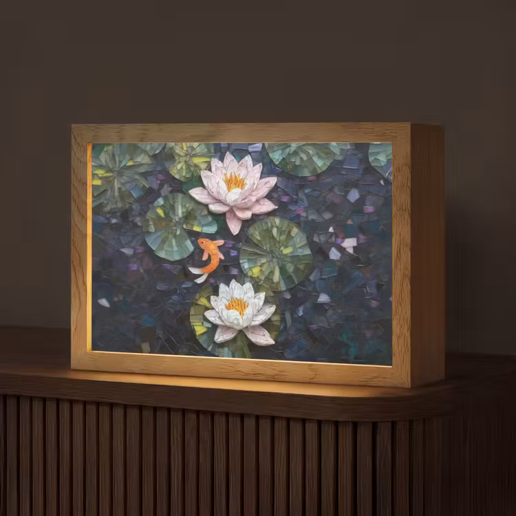 Glasstukjes - Leliebladeren - Vis - Oranje Light Box met kabel (Tafellamp) klein -z3d_website