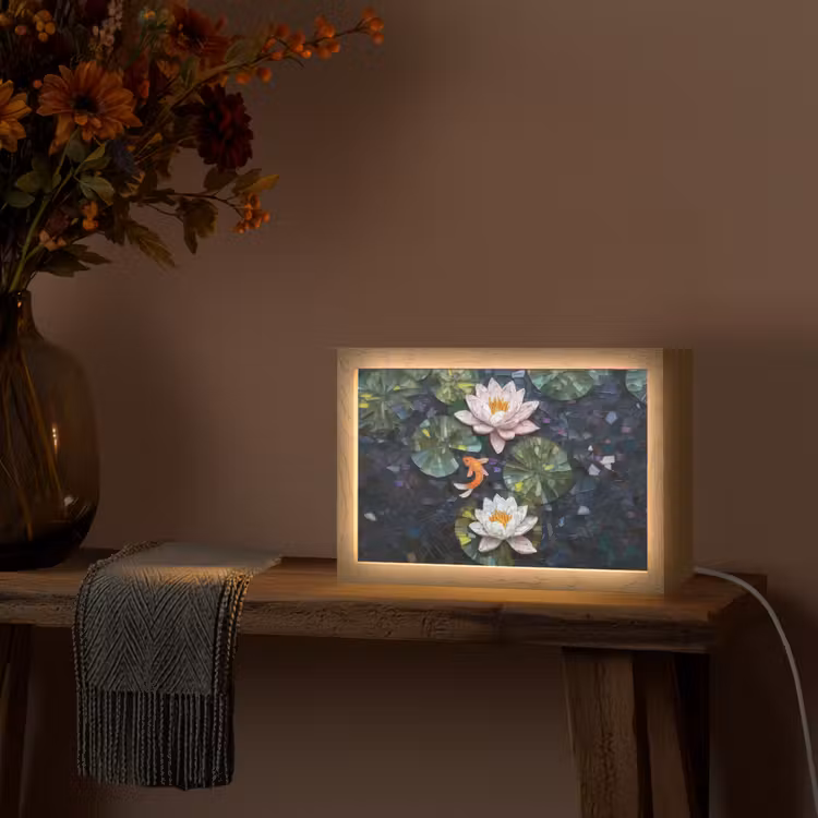 Glasstukjes - Leliebladeren - Vis - Oranje Light Box met kabel (Tafellamp) klein -sfeer4
