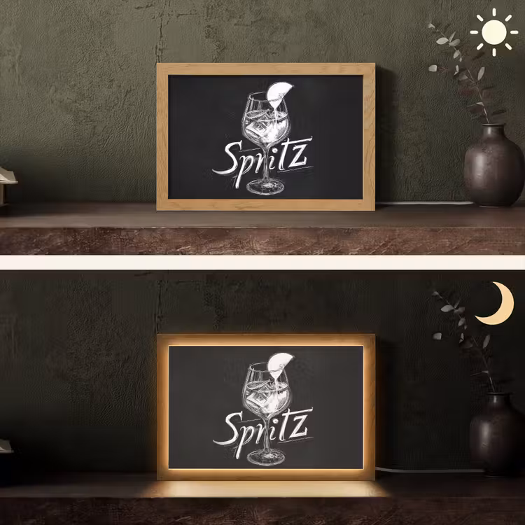 Glas spritz - Krijtletters - Ijsblokjes - Citroen Light Box met kabel (Tafellamp) klein -sfeer3