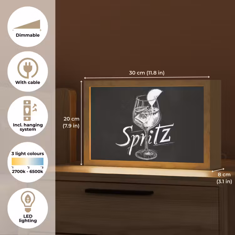 Glas spritz - Krijtletters - Ijsblokjes - Citroen Light Box met kabel (Tafellamp) klein -USP_EN