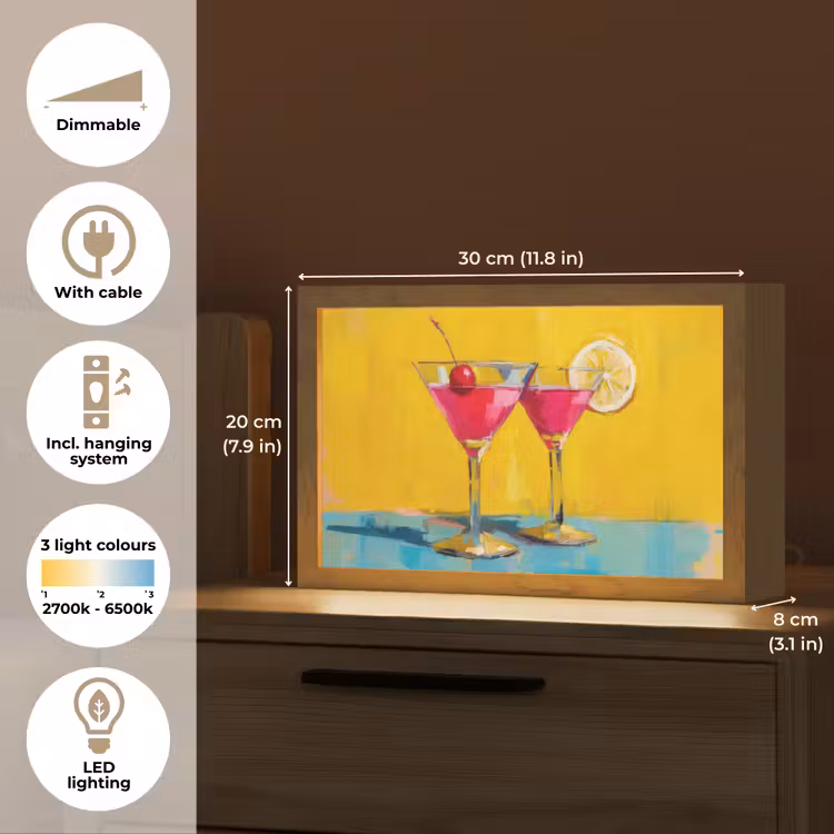 Glazen - Cocktail - Citroen - Kers Light Box met kabel (Tafellamp) klein -USP_EN