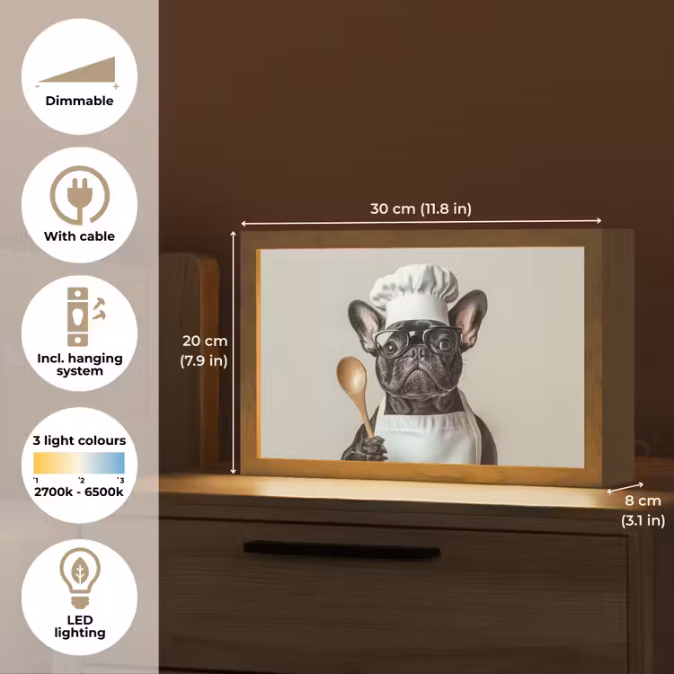 Bril - Hond - Kok Light Box met kabel (Tafellamp) klein -USP_EN