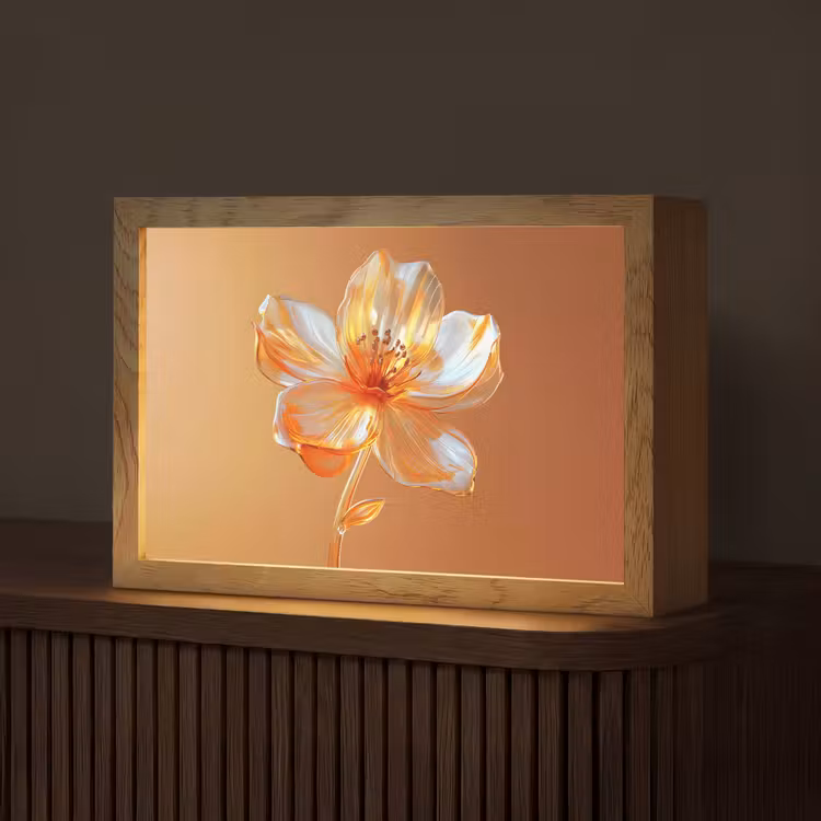 Glazen - Bloem - Oranje Light Box met kabel (Tafellamp) klein -z3d_website