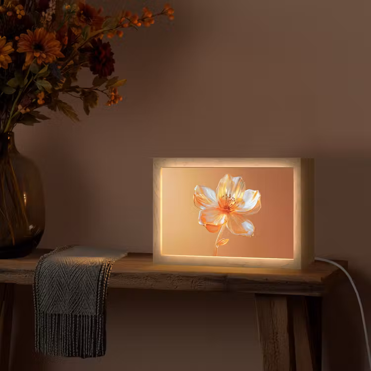 Glazen - Bloem - Oranje Light Box met kabel (Tafellamp) klein -sfeer4