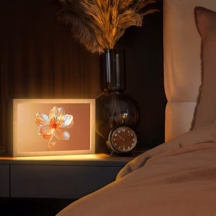 Glazen - Bloem - Oranje Light Box met kabel (Tafellamp) klein -sfeer1