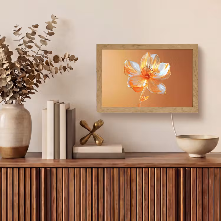 Glazen - Bloem - Oranje Light Box met kabel (Tafellamp) klein -sfeer2