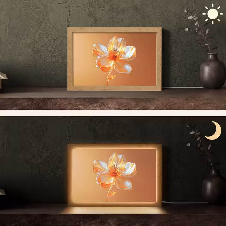 Glazen - Bloem - Oranje Light Box met kabel (Tafellamp) klein -sfeer3