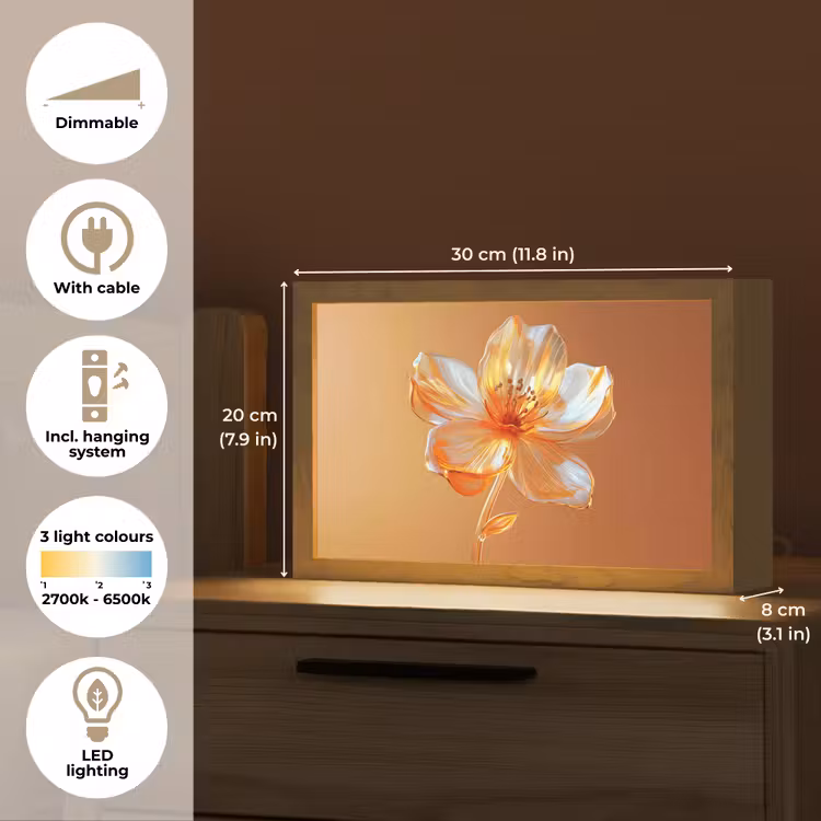 Glazen - Bloem - Oranje Light Box met kabel (Tafellamp) klein -USP_EN