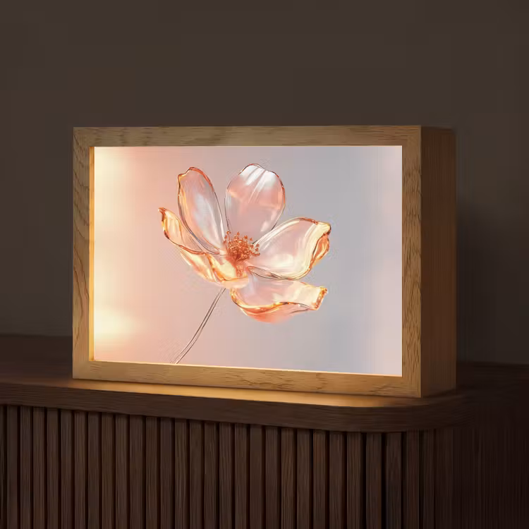 Glazen - Bloem - Roze Light Box met kabel (Tafellamp) klein -z3d_website