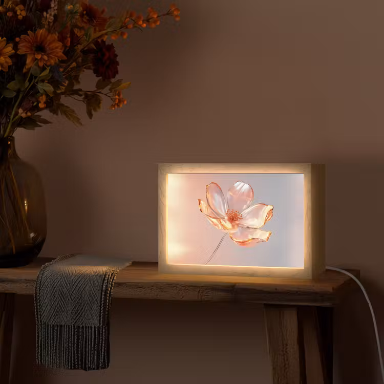 Glazen - Bloem - Roze Light Box met kabel (Tafellamp) klein -sfeer4