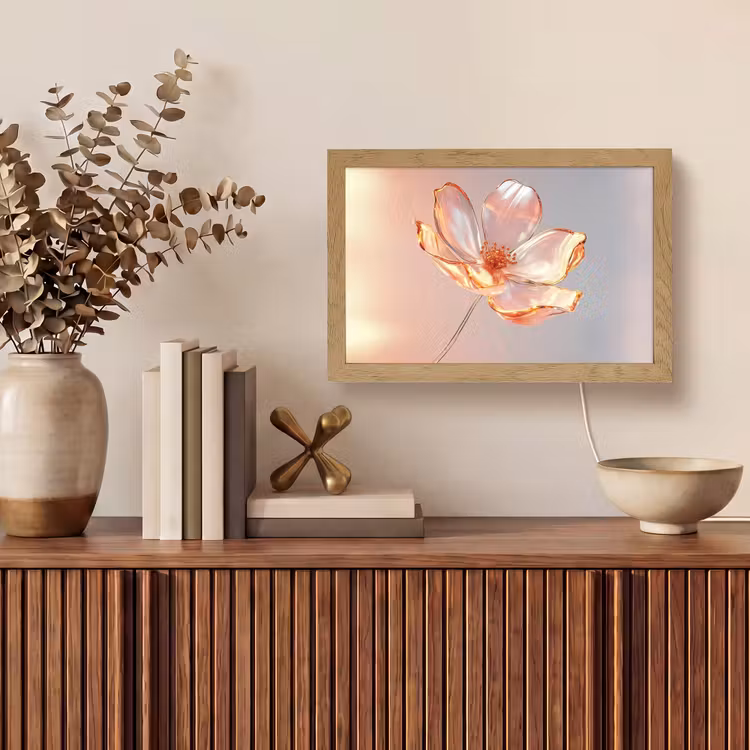 Glazen - Bloem - Roze Light Box met kabel (Tafellamp) klein -sfeer2