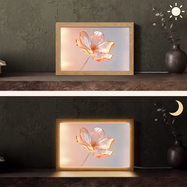 Glazen - Bloem - Roze Light Box met kabel (Tafellamp) klein -sfeer3