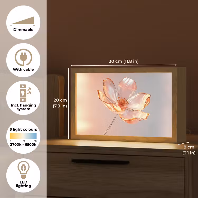 Glazen - Bloem - Roze Light Box met kabel (Tafellamp) klein -USP_EN
