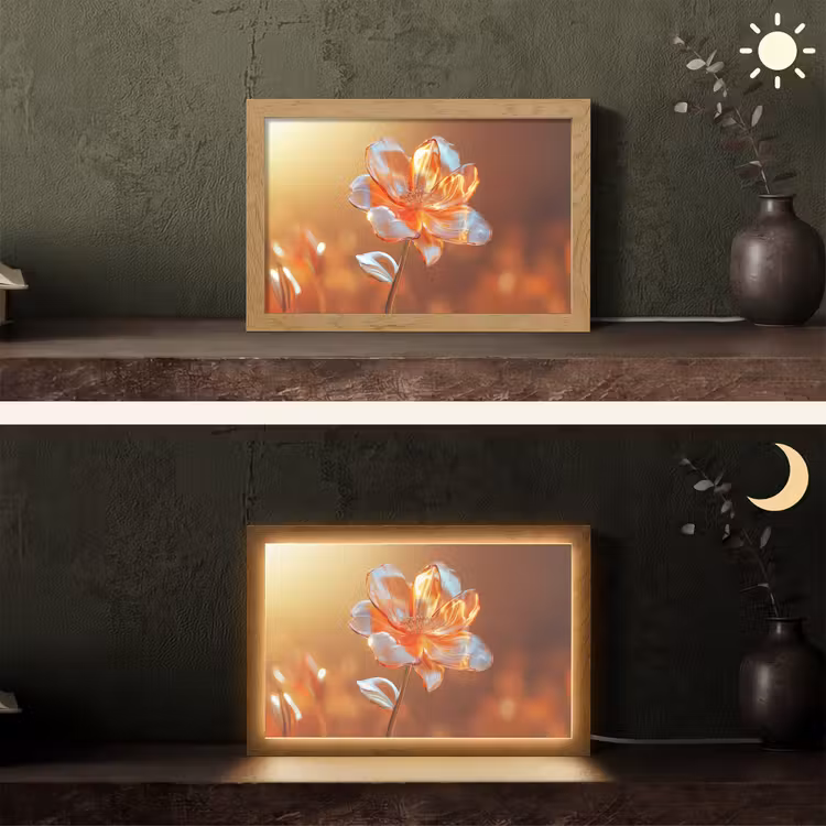 Glazen - Bloem - Zonlicht Light Box met kabel (Tafellamp) klein -sfeer3