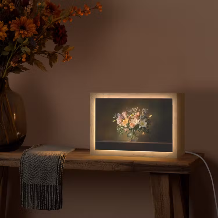 Glazen - Bloemen - Boeket - Kleuren Light Box met kabel (Tafellamp) klein -sfeer4