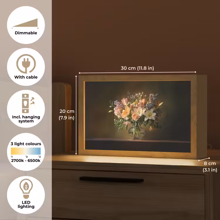 Glazen - Bloemen - Boeket - Kleuren Light Box met kabel (Tafellamp) klein -USP_EN