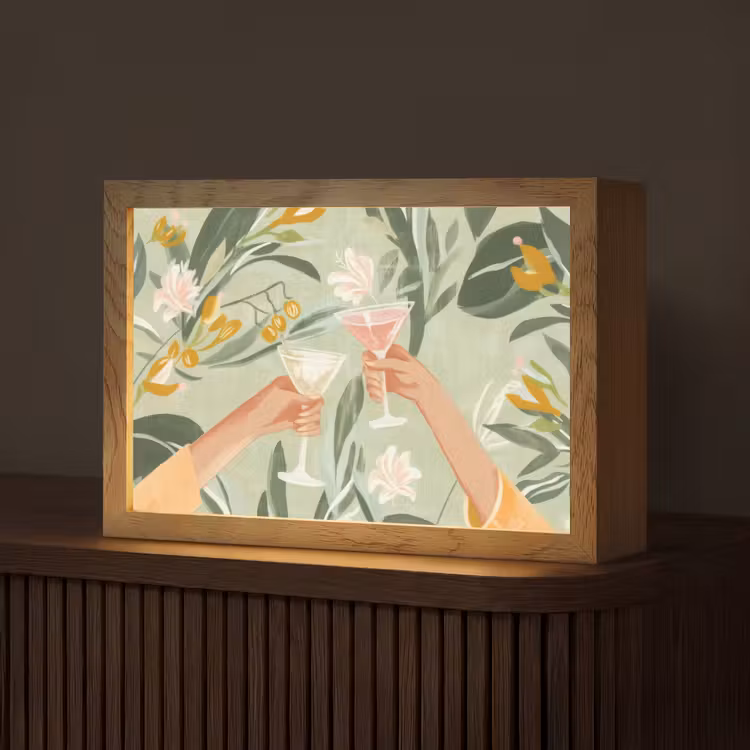 Glazen - Proosten - Bladeren - Groen Light Box met kabel (Tafellamp) klein -z3d_website
