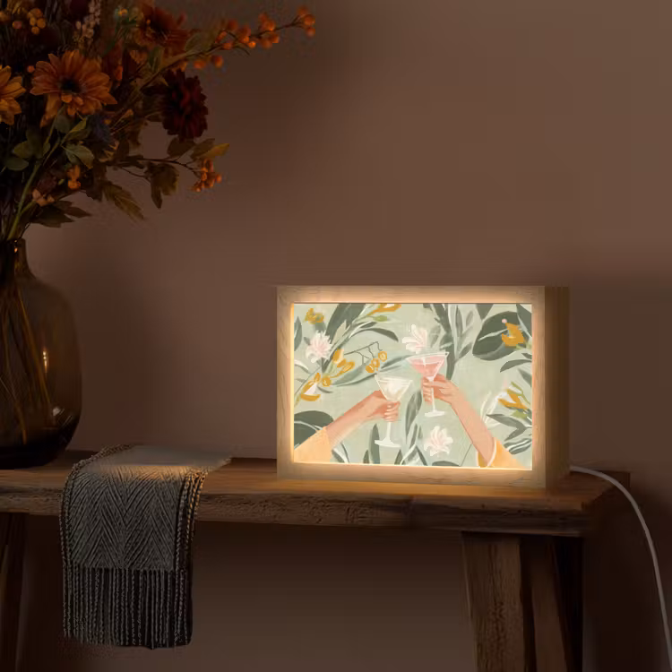 Glazen - Proosten - Bladeren - Groen Light Box met kabel (Tafellamp) klein -sfeer4
