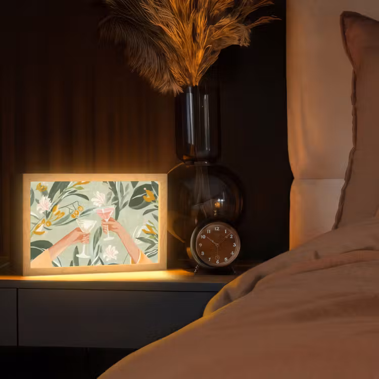 Glazen - Proosten - Bladeren - Groen Light Box met kabel (Tafellamp) klein -sfeer1