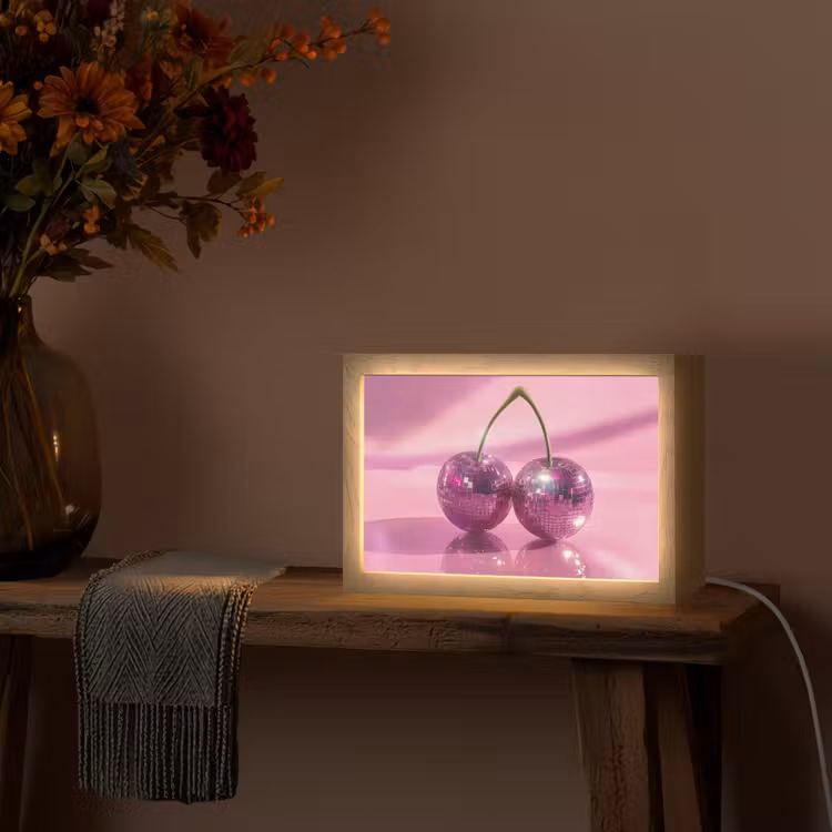 Glitter - Discobol - Roze - Kersen Light Box met kabel (Tafellamp) klein -sfeer4