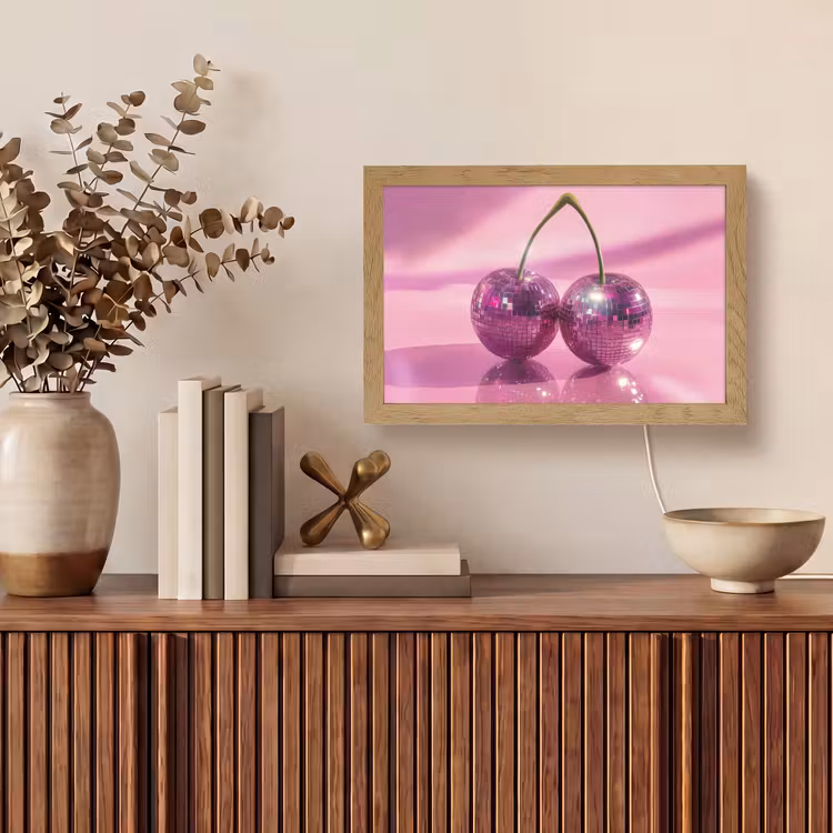 Glitter - Discobol - Roze - Kersen Light Box met kabel (Tafellamp) klein -sfeer2