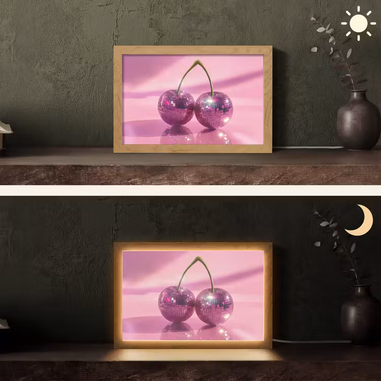 Glitter - Discobol - Roze - Kersen Light Box met kabel (Tafellamp) klein -sfeer3