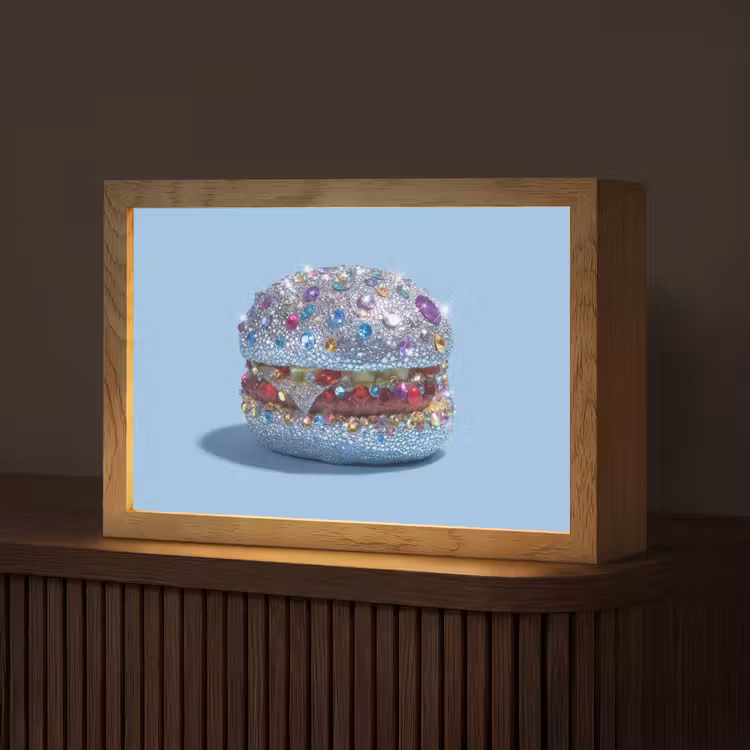Glitters - Hamburger - Blauw Light Box met kabel (Tafellamp) klein -z3d_website