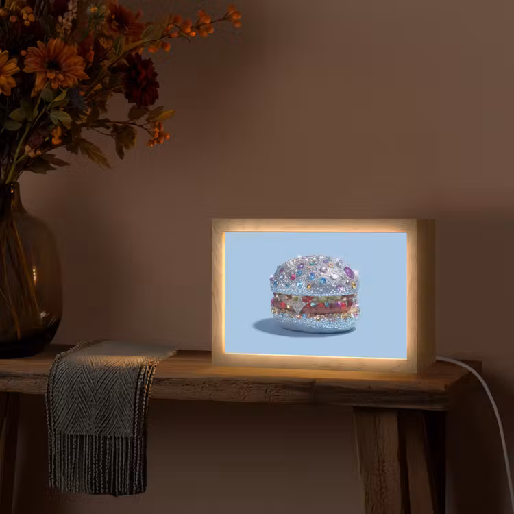 Glitters - Hamburger - Blauw Light Box met kabel (Tafellamp) klein -sfeer4
