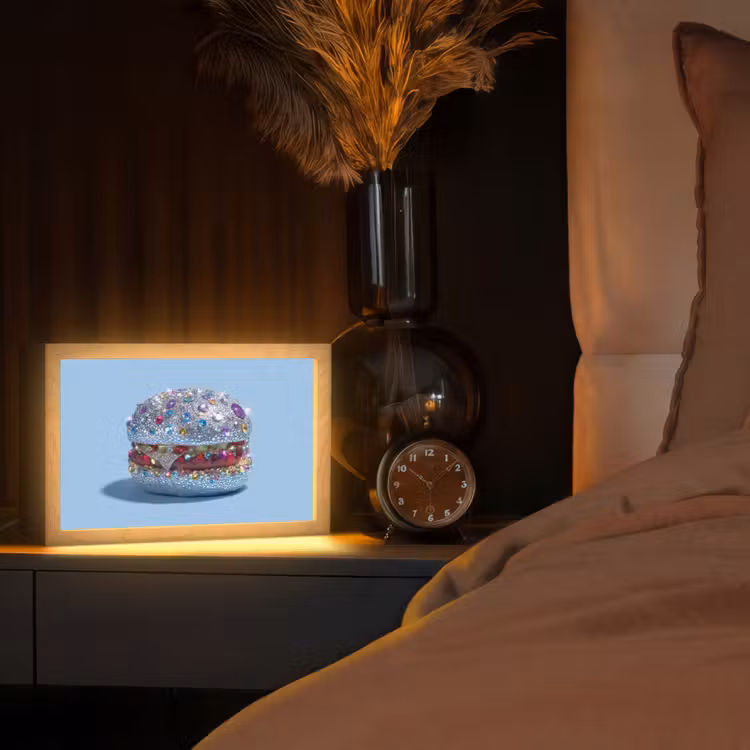 Glitters - Hamburger - Blauw Light Box met kabel (Tafellamp) klein -sfeer1