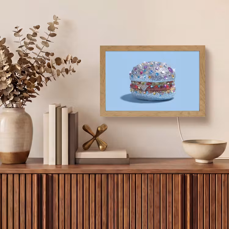 Glitters - Hamburger - Blauw Light Box met kabel (Tafellamp) klein -sfeer2
