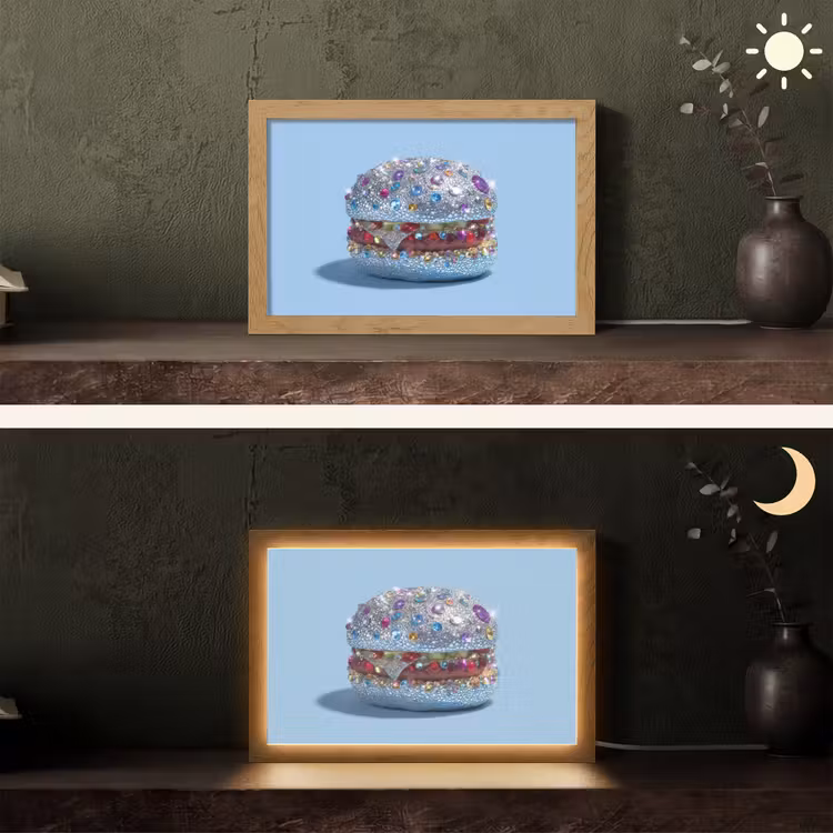 Glitters - Hamburger - Blauw Light Box met kabel (Tafellamp) klein -sfeer3
