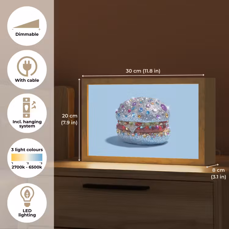 Glitters - Hamburger - Blauw Light Box met kabel (Tafellamp) klein -USP_EN