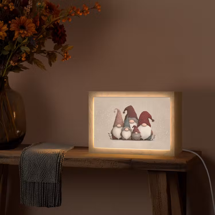 Kabouters - Kerst - Sneeuw - Puntmutsen Light Box met kabel (Tafellamp) klein -sfeer4
