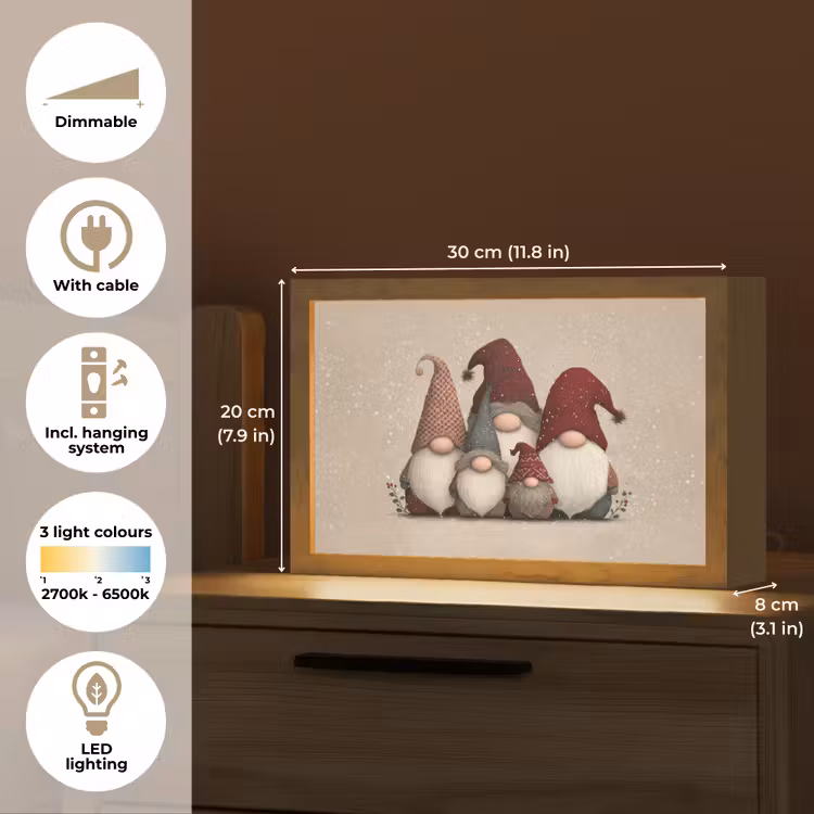 Kabouters - Kerst - Sneeuw - Puntmutsen Light Box met kabel (Tafellamp) klein -USP_EN