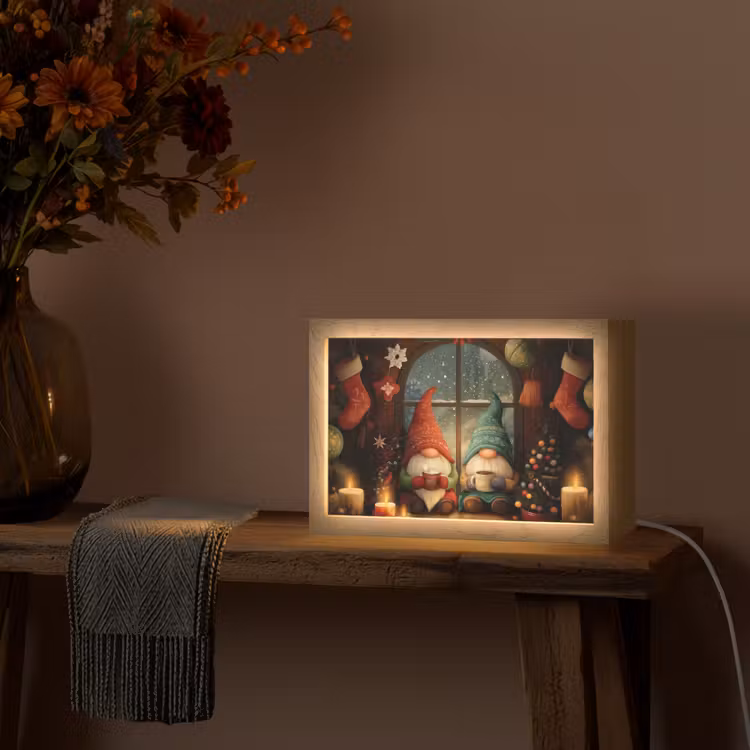 Gnooms - Kerst - Raam - Kleurrijk Light Box met kabel (Tafellamp) klein -sfeer4