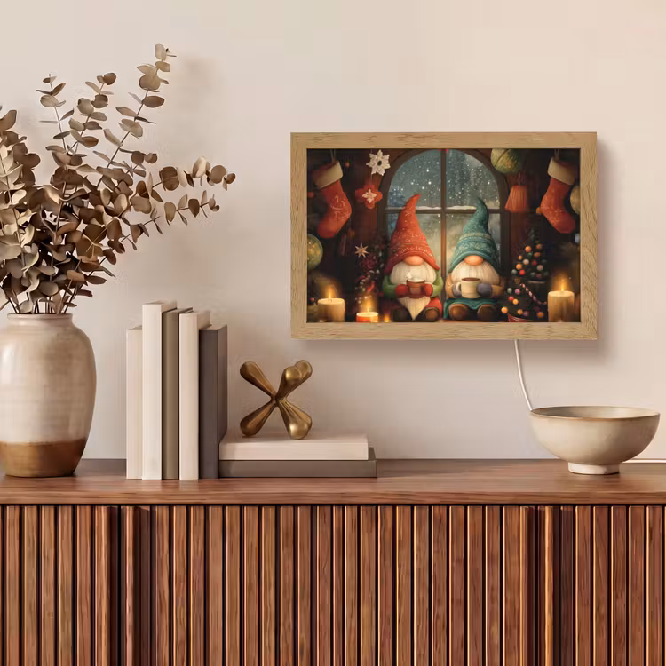 Gnooms - Kerst - Raam - Kleurrijk Light Box met kabel (Tafellamp) klein -sfeer2