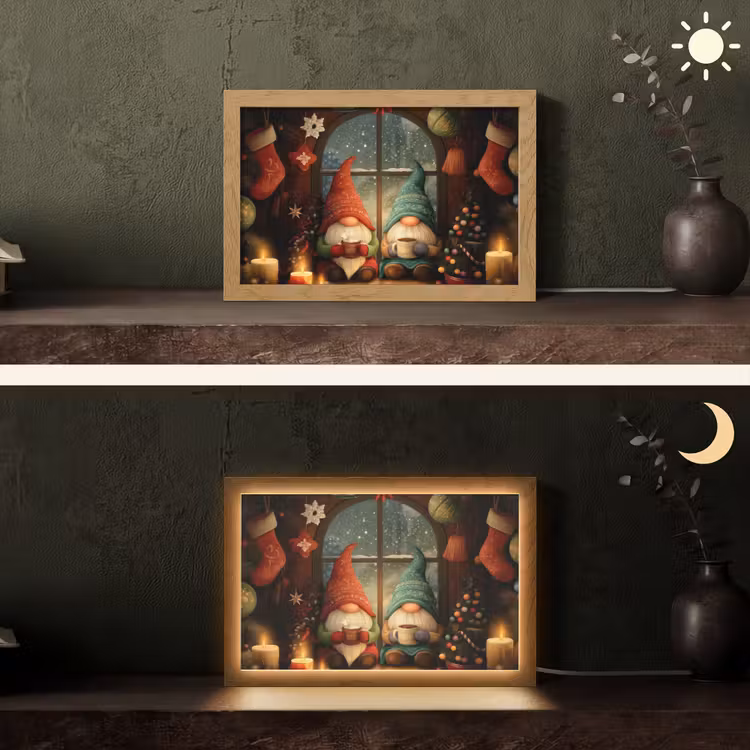Gnooms - Kerst - Raam - Kleurrijk Light Box met kabel (Tafellamp) klein -sfeer3