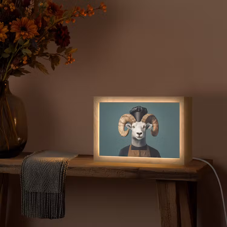 Geit - Hoorns - Kokskleding Light Box met kabel (Tafellamp) klein -sfeer4