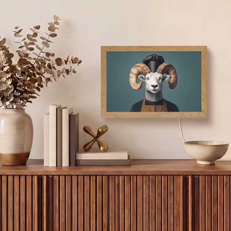 Geit - Hoorns - Kokskleding Light Box met kabel (Tafellamp) klein -sfeer2
