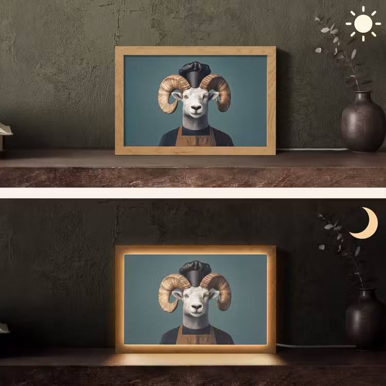 Geit - Hoorns - Kokskleding Light Box met kabel (Tafellamp) klein -sfeer3