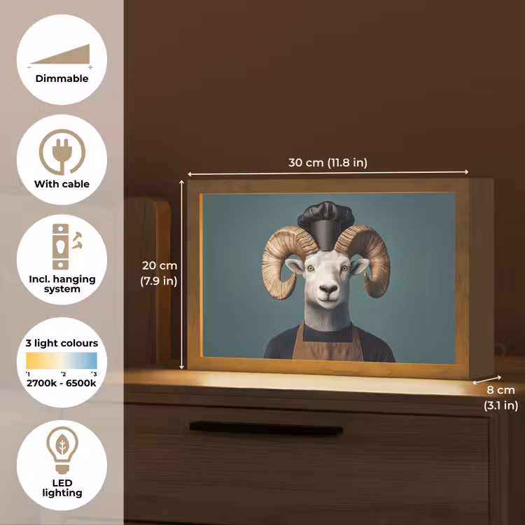 Geit - Hoorns - Kokskleding Light Box met kabel (Tafellamp) klein -USP_EN
