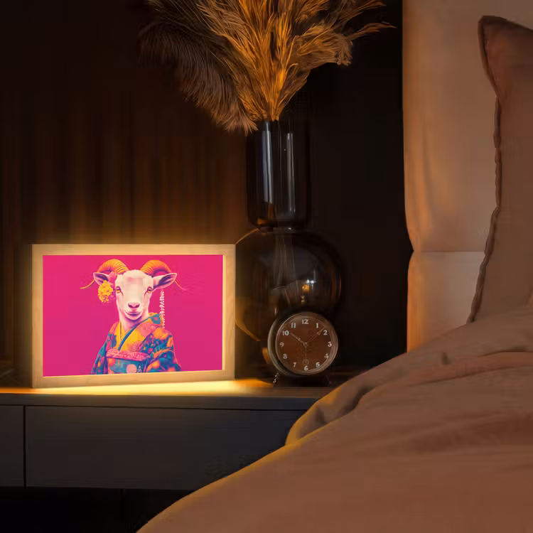 Geit - Hoorns - Kimono - Kleurrijk Light Box met kabel (Tafellamp) klein -sfeer1