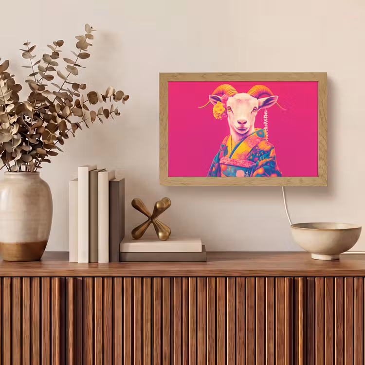 Geit - Hoorns - Kimono - Kleurrijk Light Box met kabel (Tafellamp) klein -sfeer2