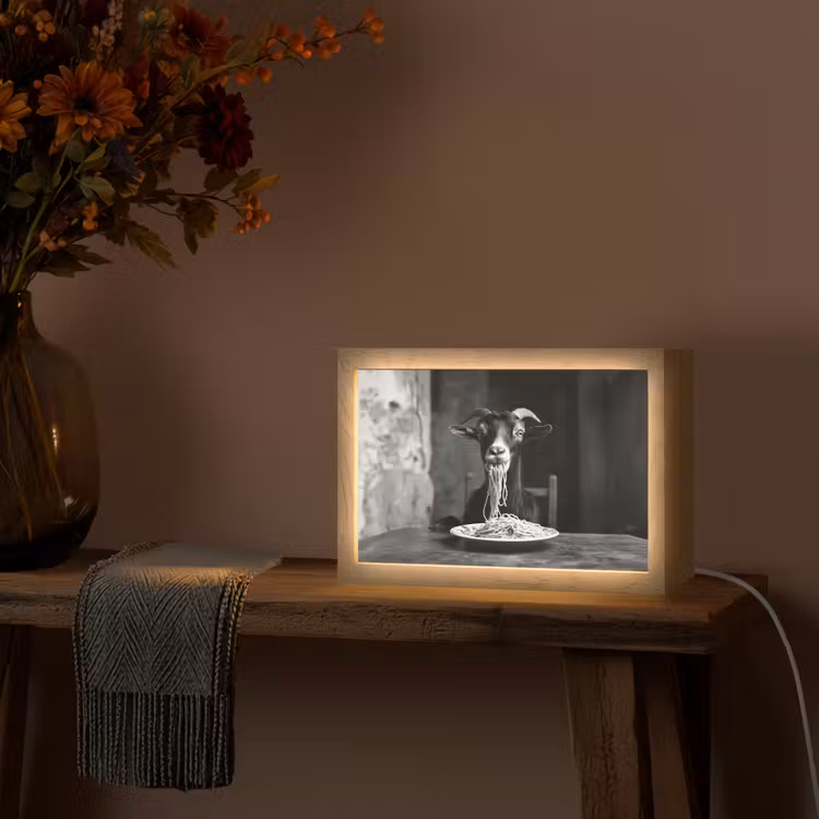 Geit - Bord - Spaghetti - Zwart Wit Light Box met kabel (Tafellamp) klein -sfeer4