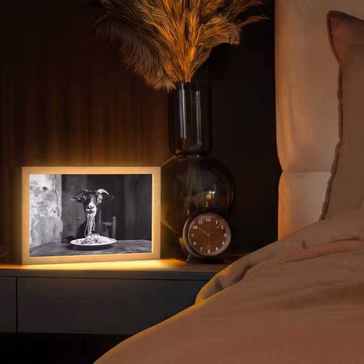 Geit - Bord - Spaghetti - Zwart Wit Light Box met kabel (Tafellamp) klein -sfeer1