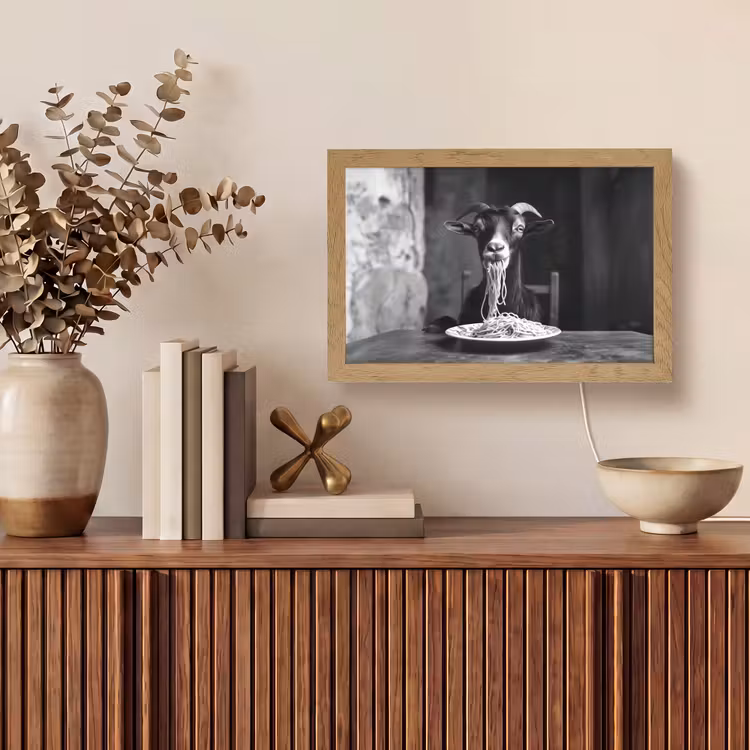 Geit - Bord - Spaghetti - Zwart Wit Light Box met kabel (Tafellamp) klein -sfeer2